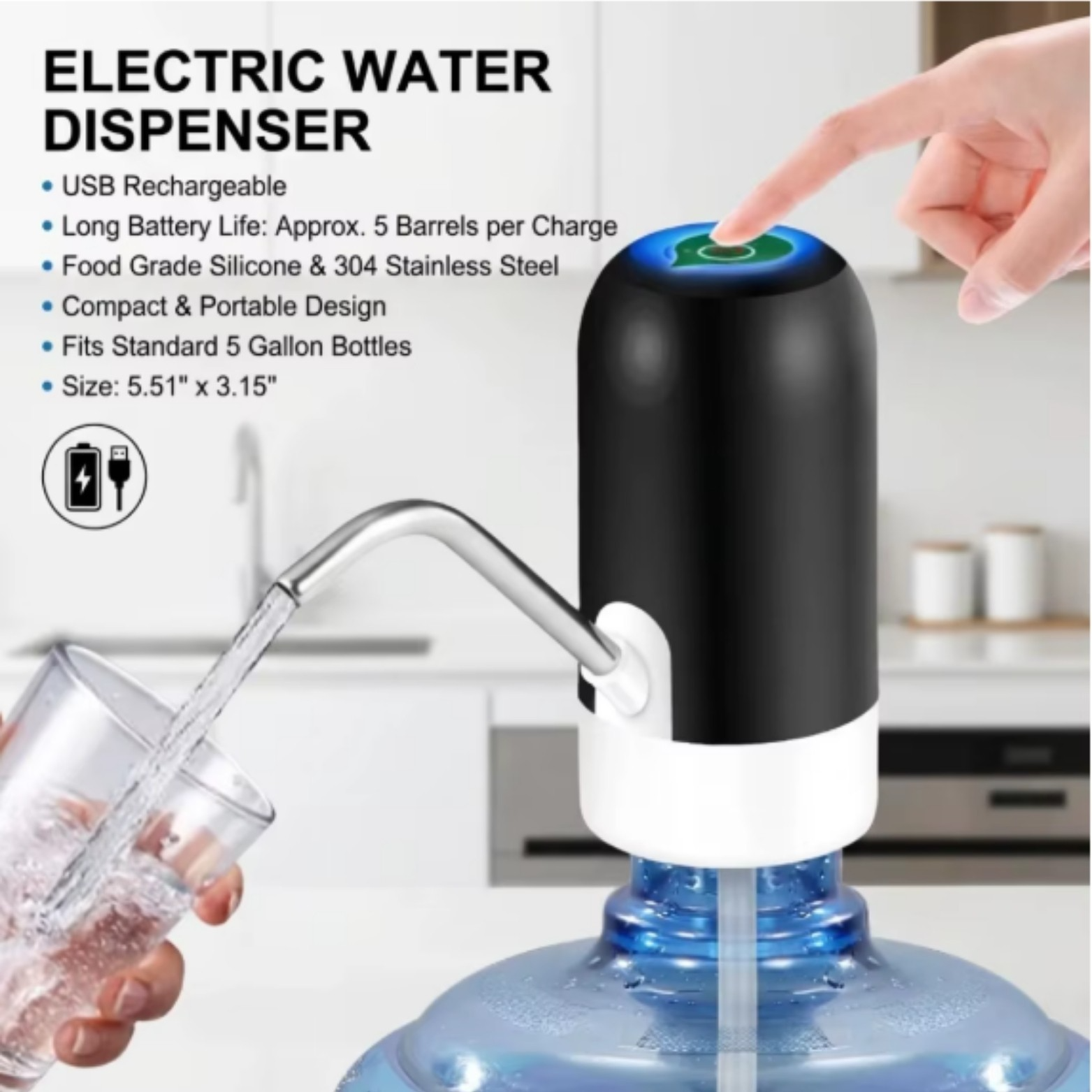 [vendor] Electric Water Bottle USB Rechargeable Automatic