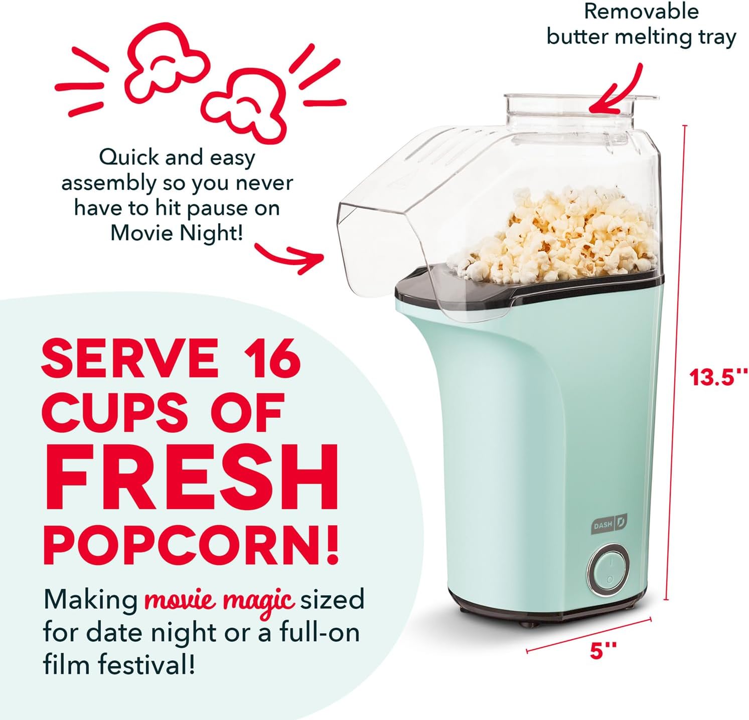 [vendor] Popcorn Maker 16 Cup Hot Air Popper Aqua Electric