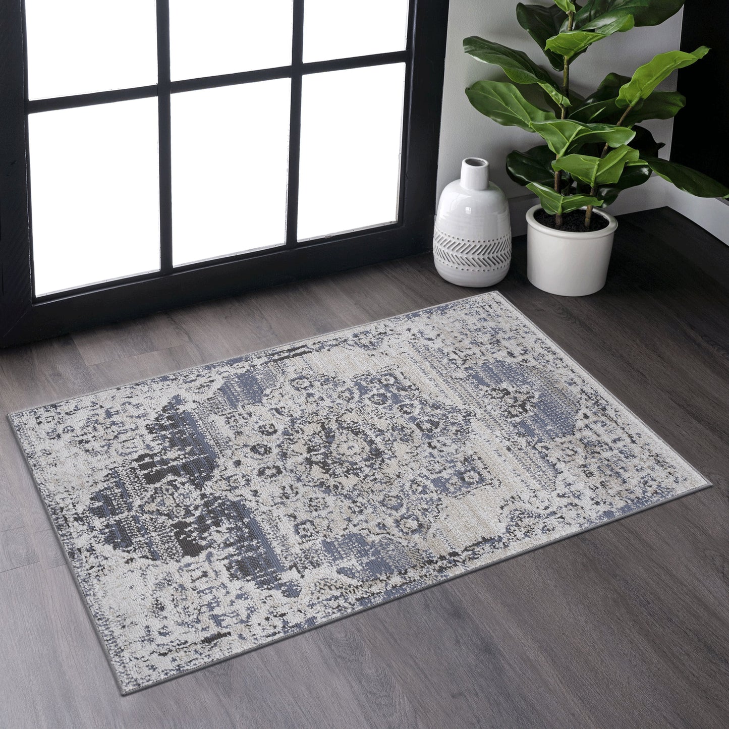[vendor] PAYAS 2X3 Cream Blue Medallion Doormat Rug