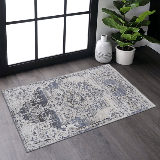 [vendor] PAYAS 2X3 Cream Blue Medallion Doormat Rug