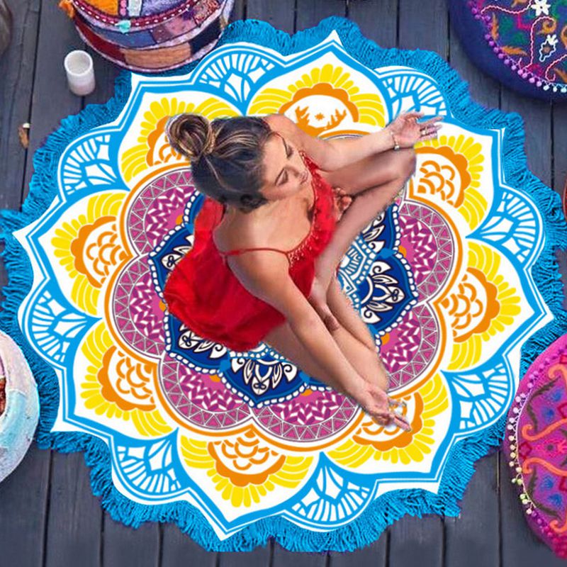 [vendor] Polygon Printing Tassel Round Bath Towel Yoga Mat