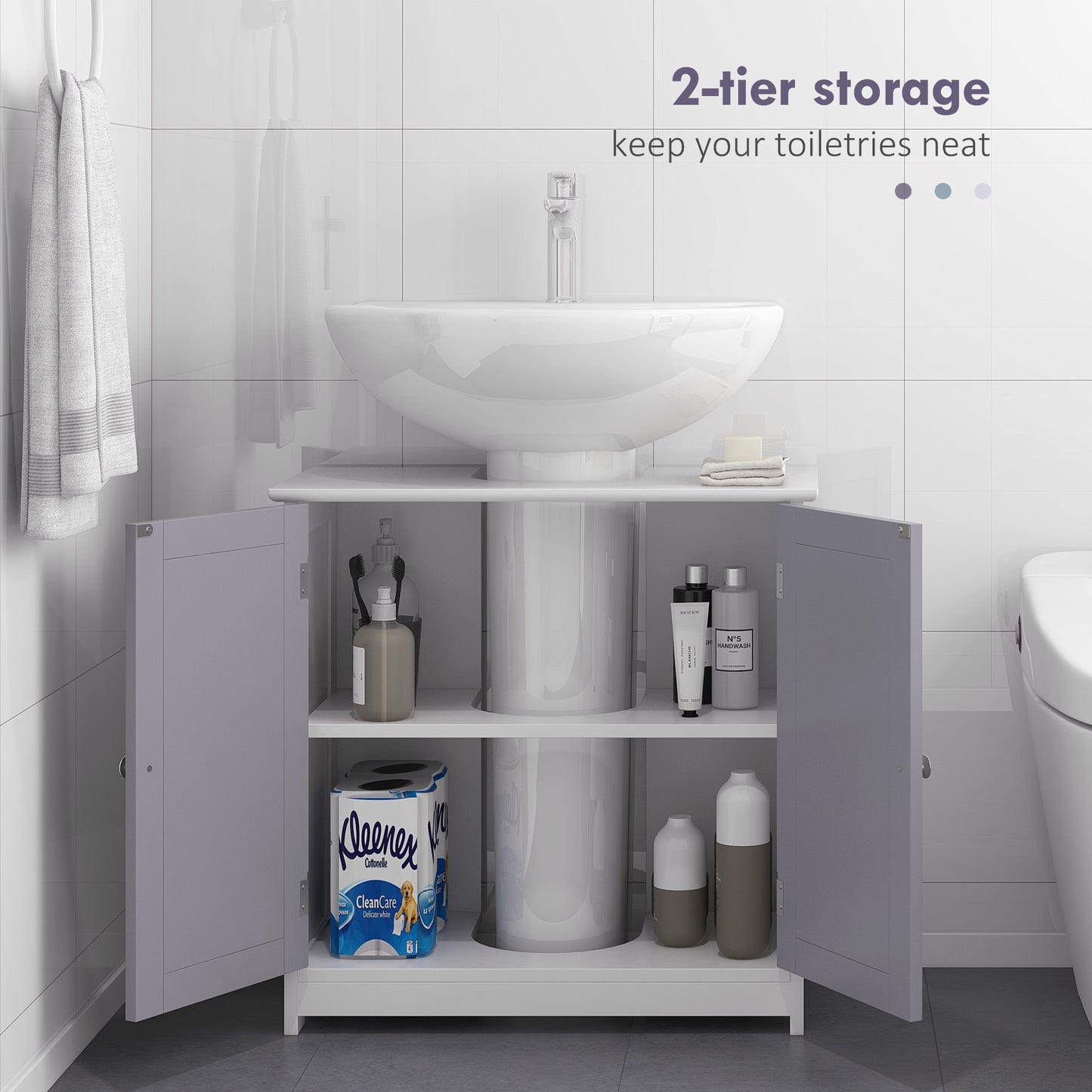 [vendor] Kleankin 60x60cm Under-Sink Storage Cabinet W/