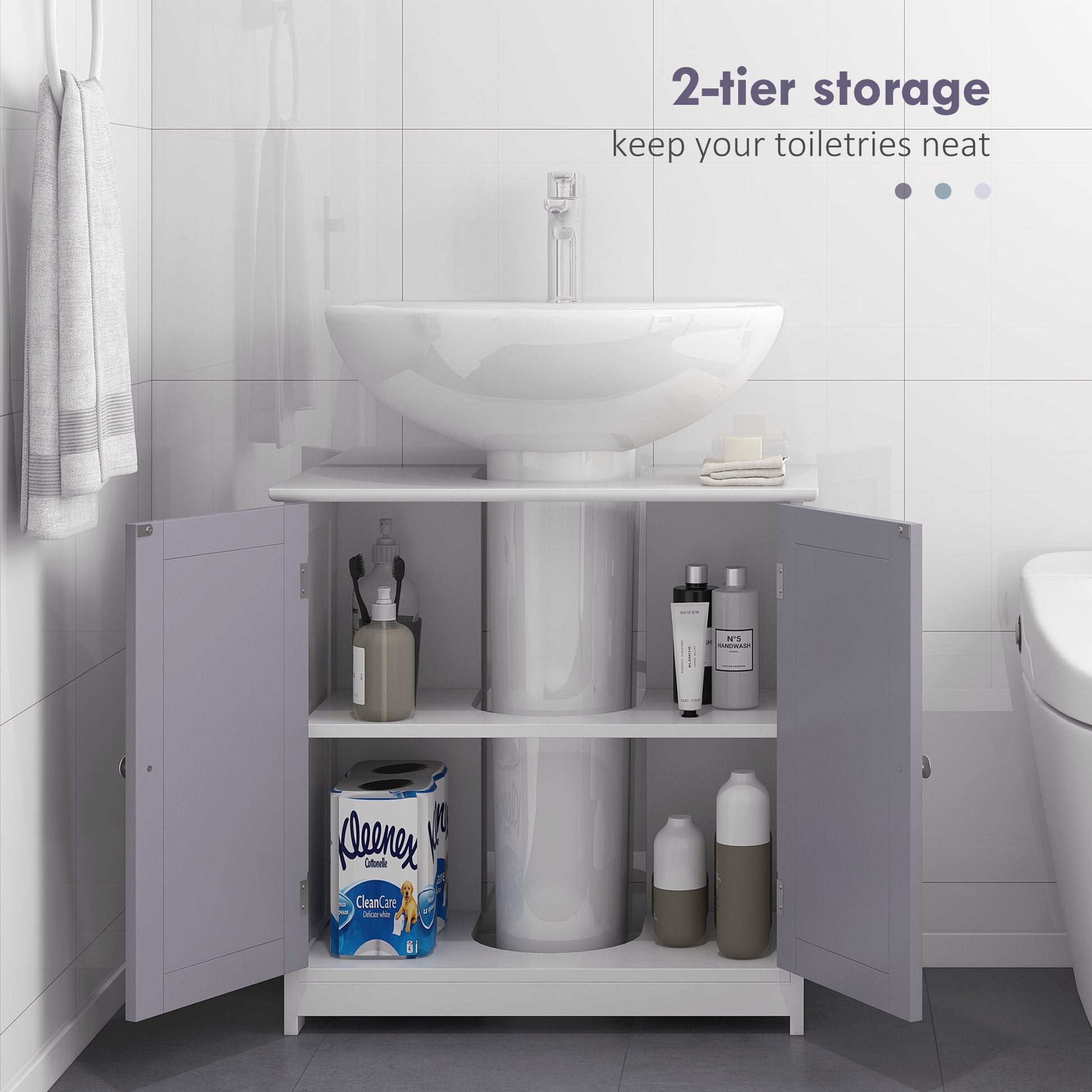 [vendor] Kleankin 60x60cm Under-Sink Storage Cabinet W/