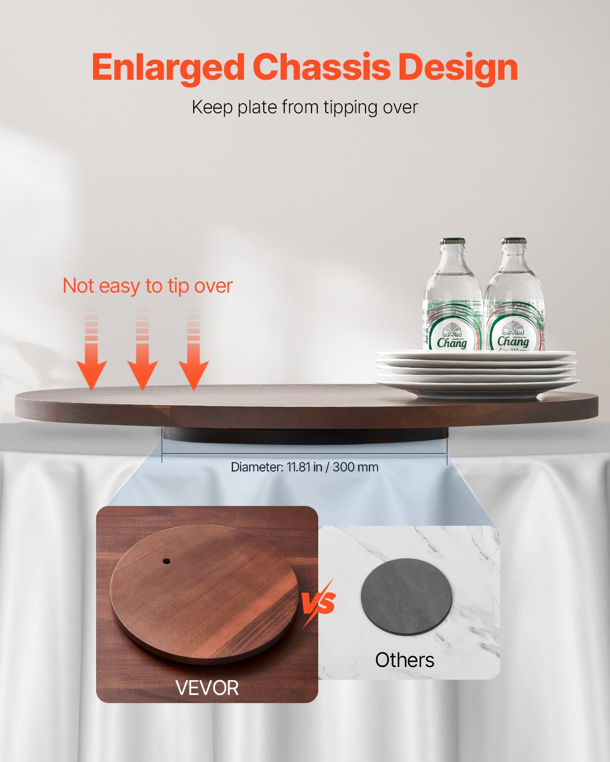 [vendor] 24 In Wood Lazy Susan Turntable, 360° Rotation Round