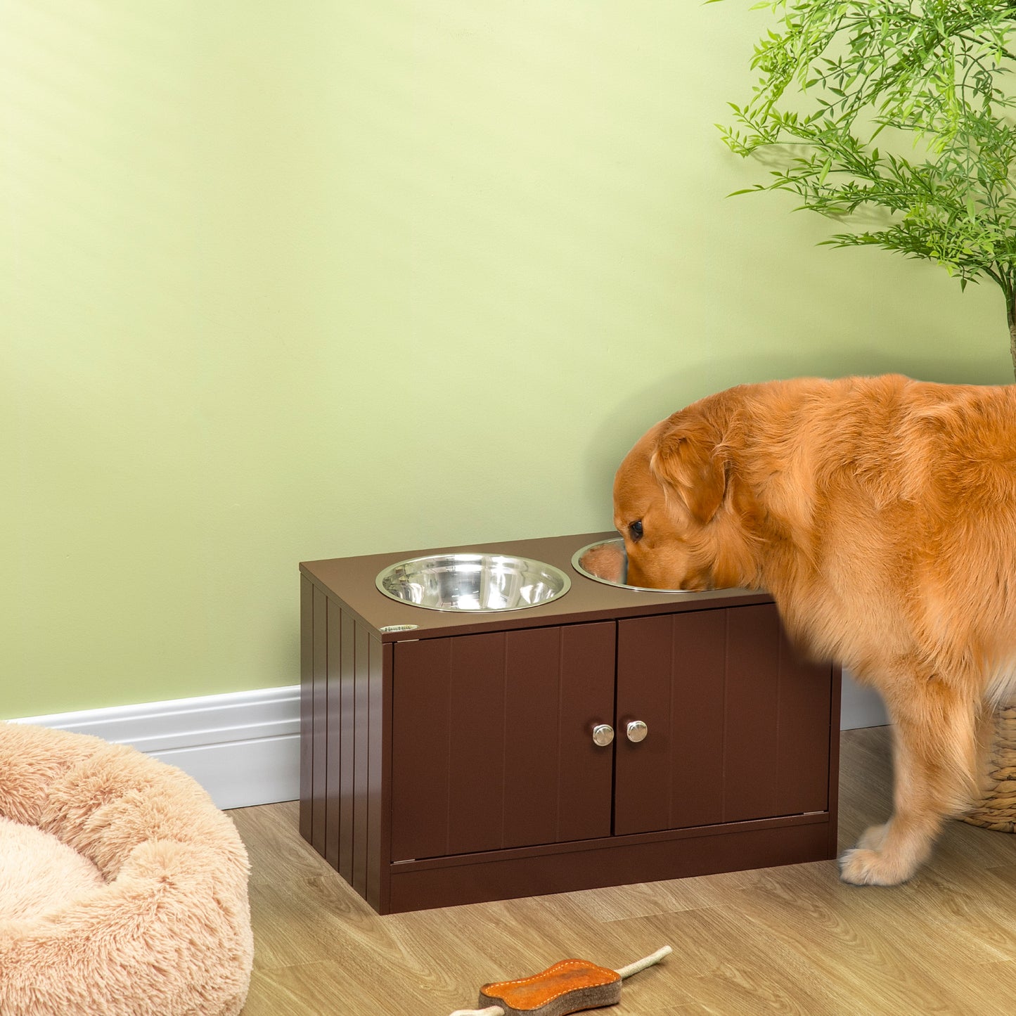 [vendor] Elevated Dog Bowls with Storage Cabinet, Raised Dog Bowl Stand Pet