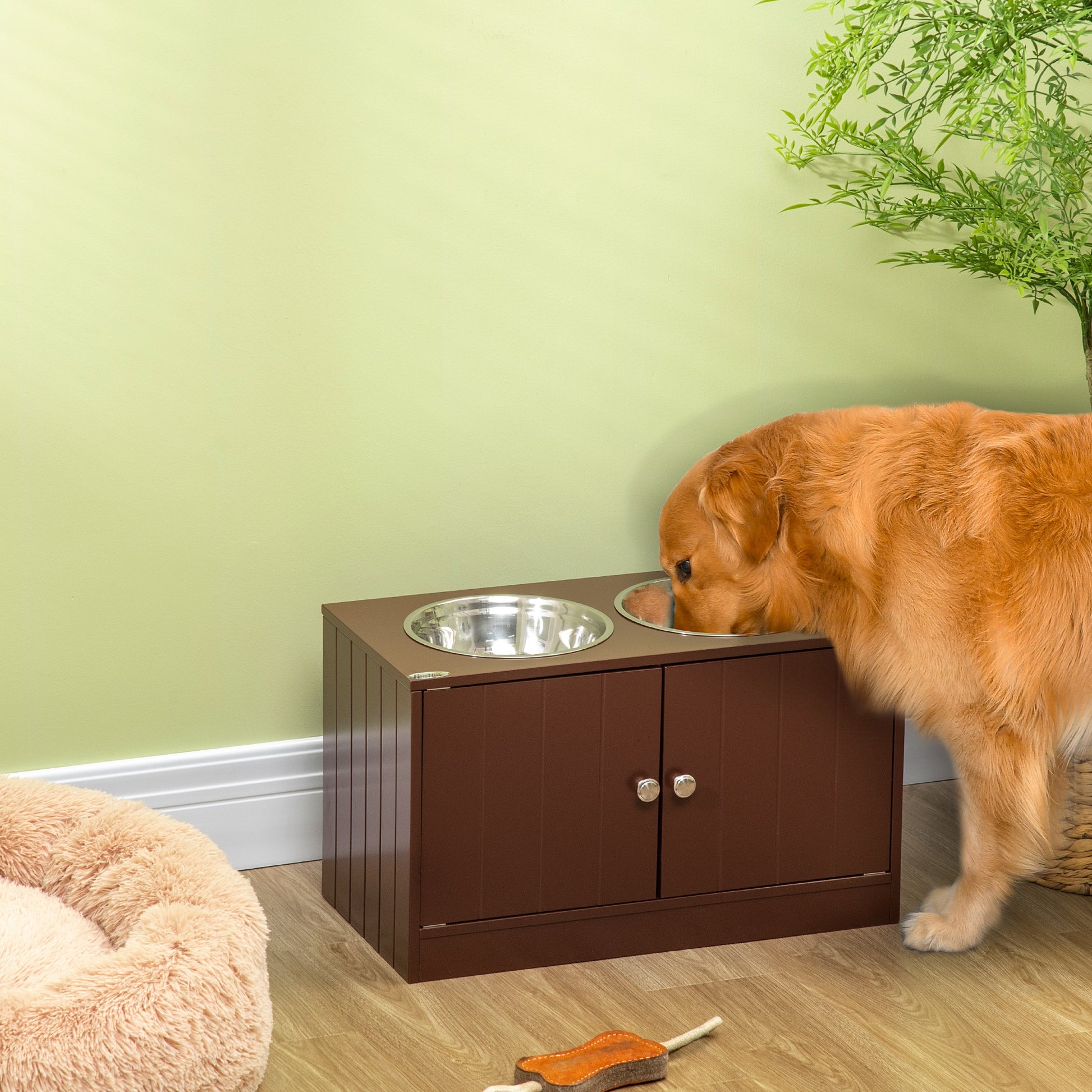 [vendor] Elevated Dog Bowls with Storage Cabinet, Raised Dog Bowl Stand Pet