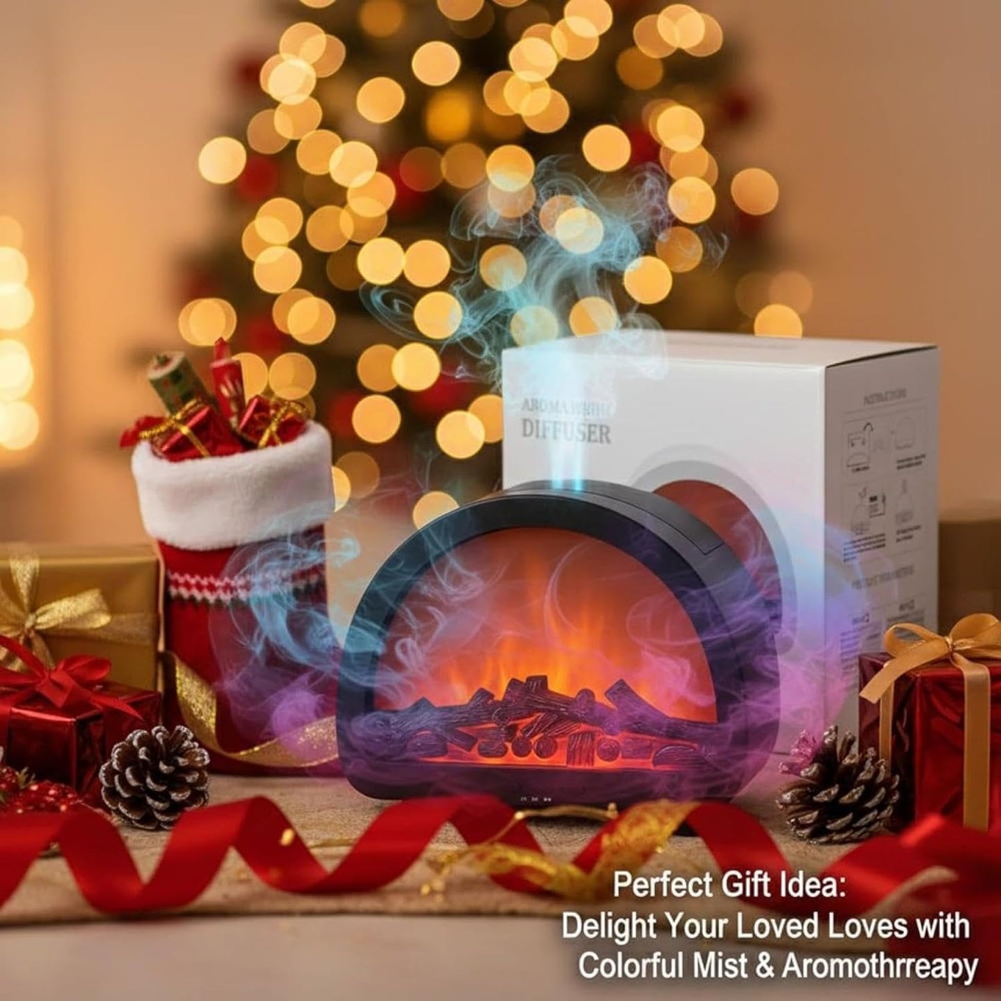 [vendor] Portable Humidifier, Large Mist Volume, Fireplace Flame