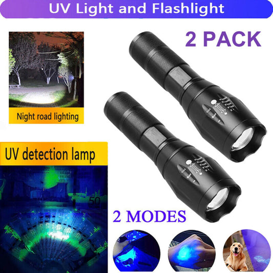 [vendor] (2 Pack) 2 IN 1 LED Flashlight UV + White Zoomable LED