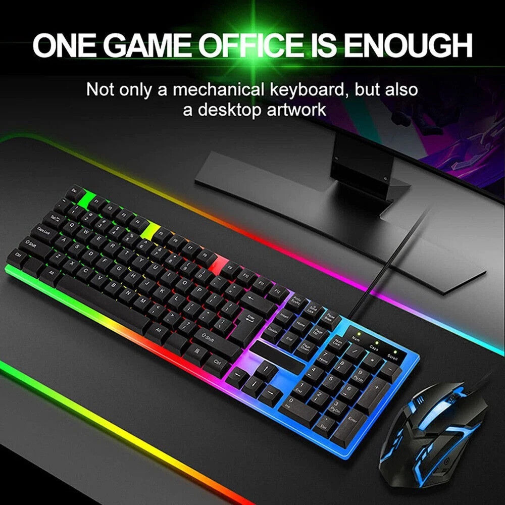 [vendor] UK Gaming Keyboard And Mouse Set RGB LED USB For PC