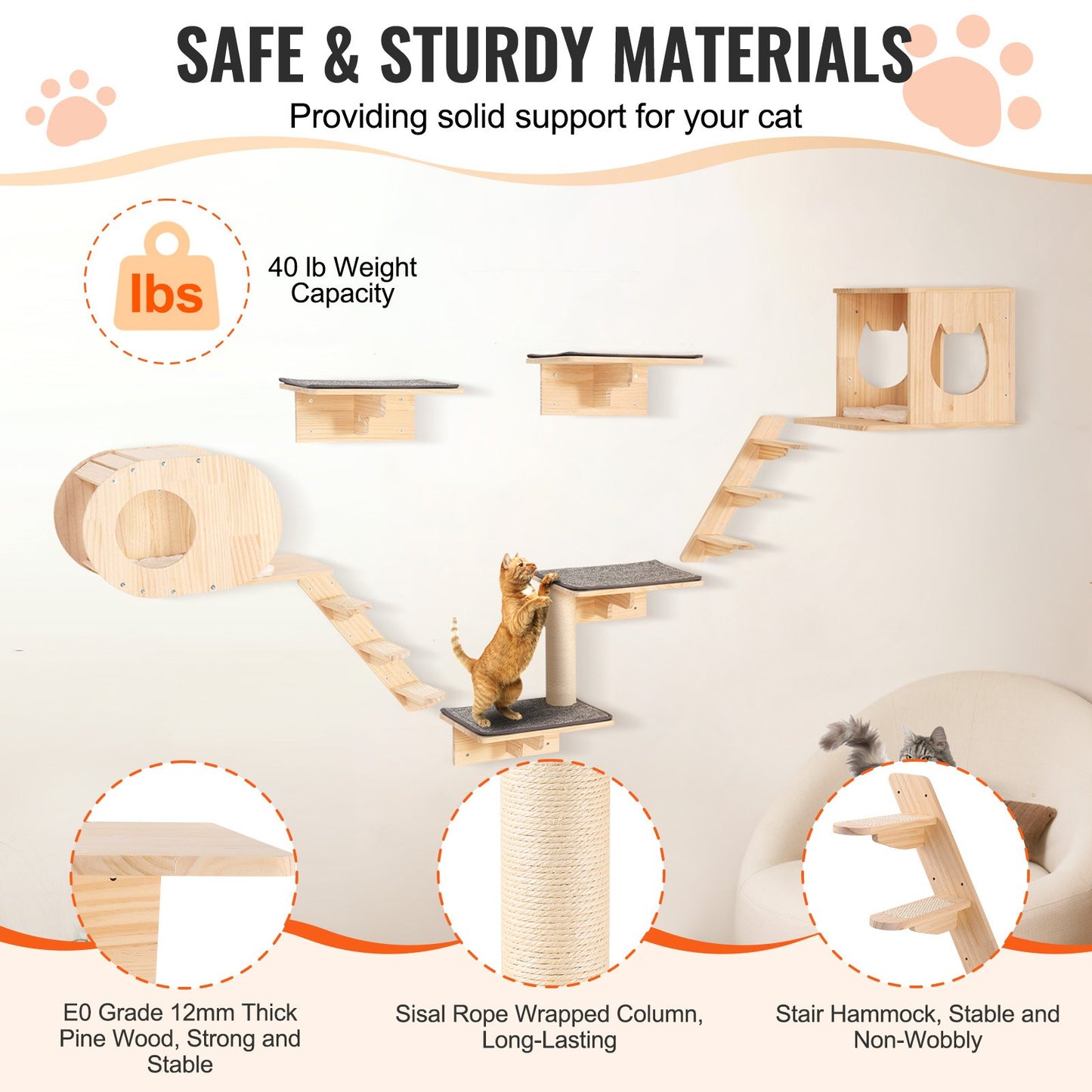 [vendor] Wall Mounted Cat Shelves Tree With Jumping Boards Nests Hammock