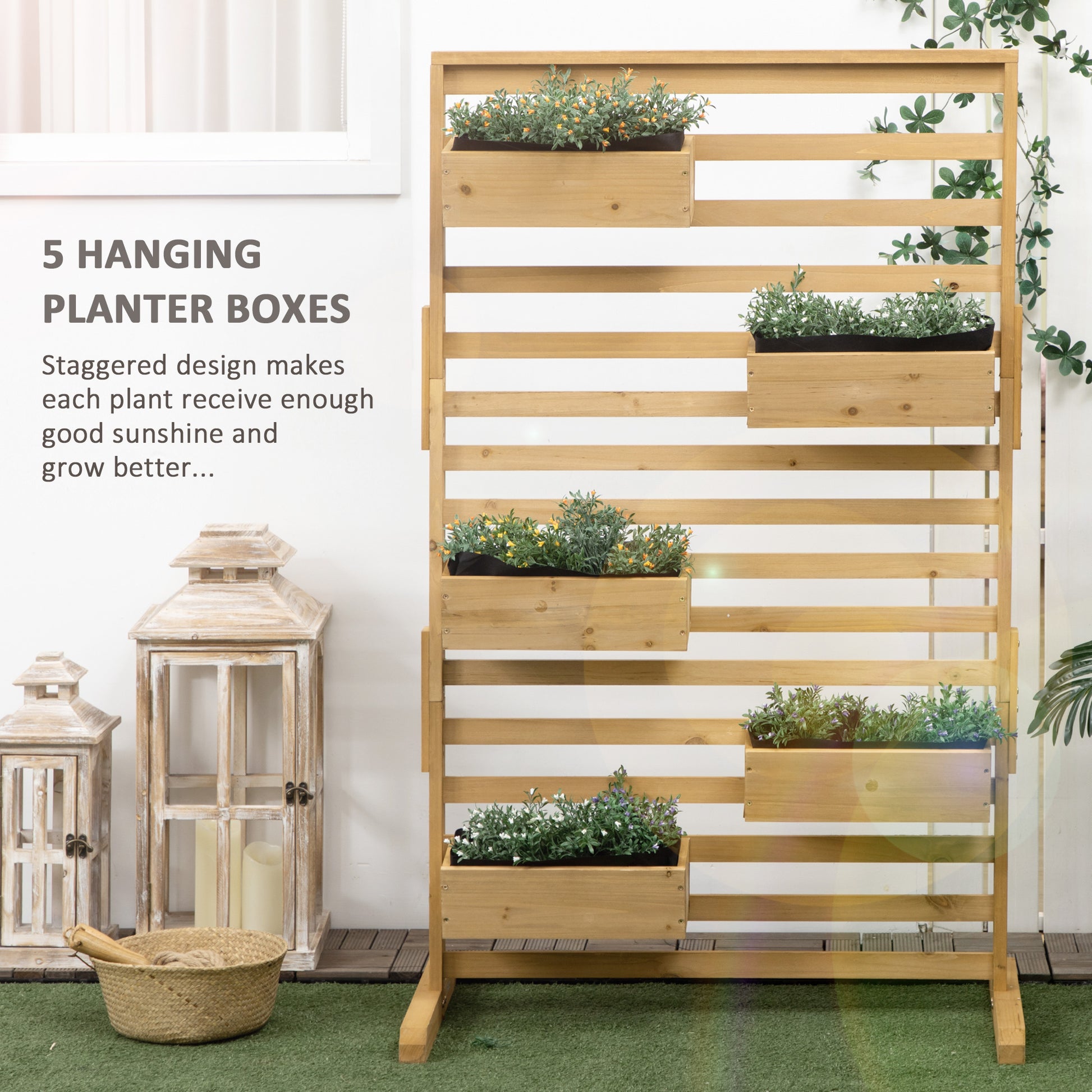 [vendor] Wooden Plant Trellis Stand with 5 Hanging Planter Boxes,