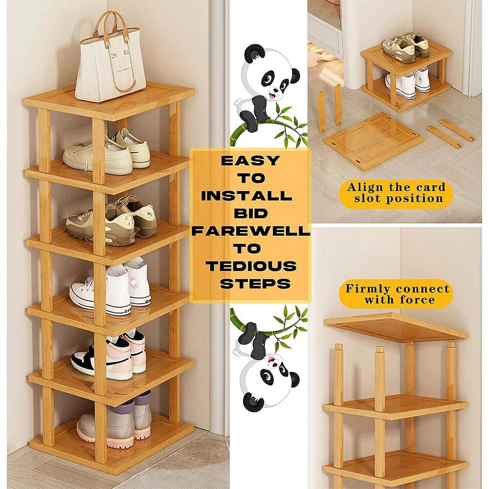 [vendor] 6-Tier Bamboo Shoe Rack - Vertical Space Saving Shoe