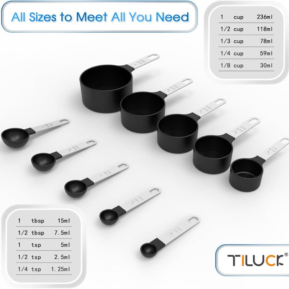 [vendor] Stackable Measuring Cups & Spoons Set - Black Nesting