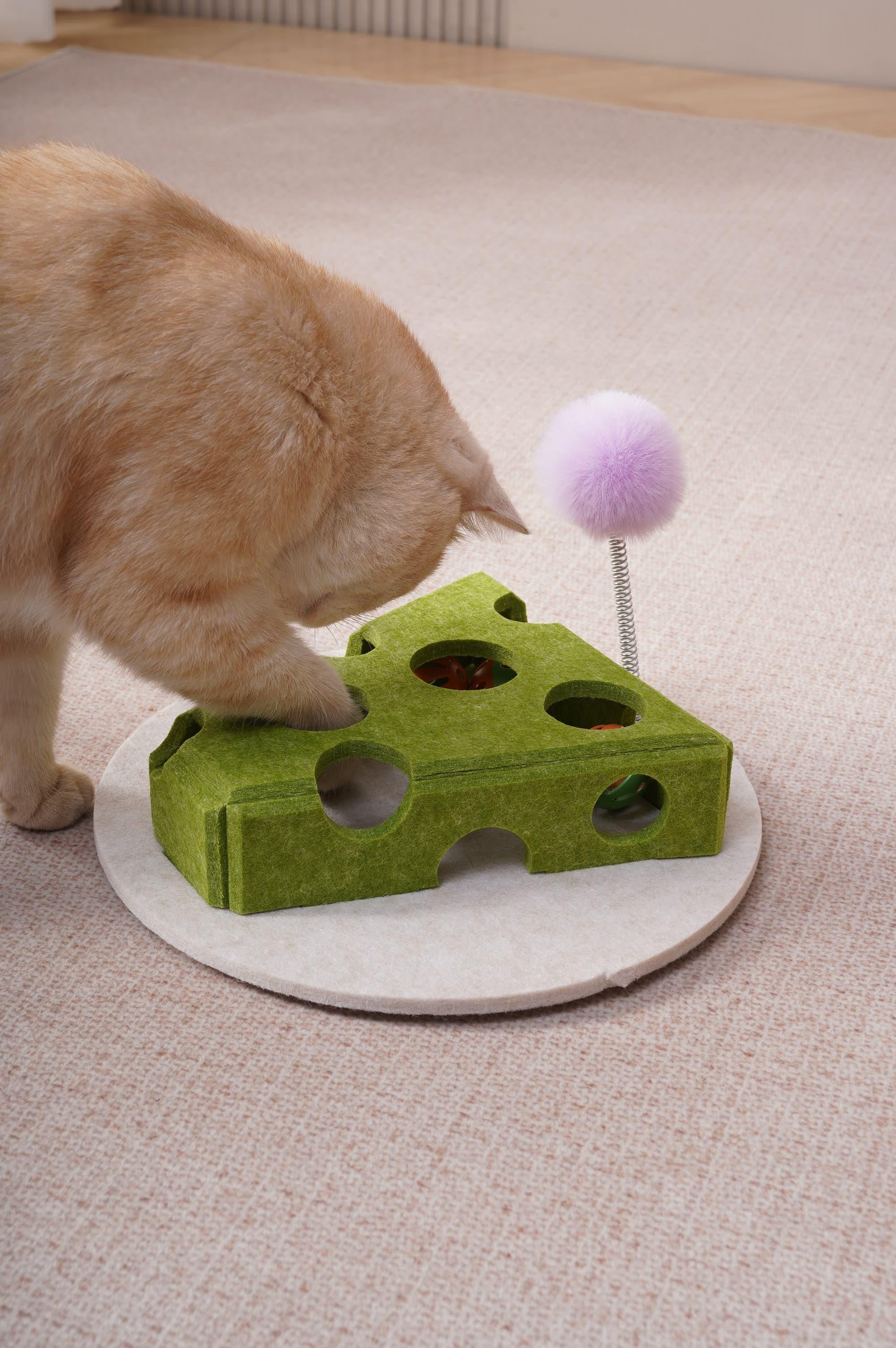 [vendor] Cat Puzzle Toy With Ball And Spring-loaded Wand Felt Indoor Cat