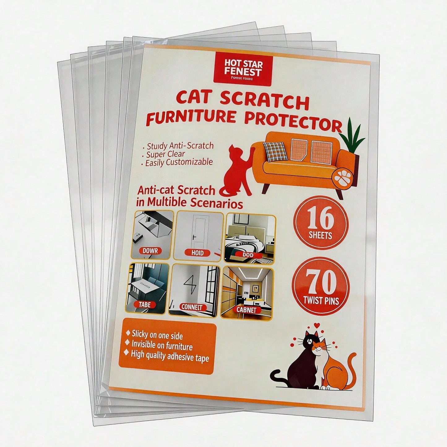 [vendor] Cat Scratch Furniture Protector Set 16 Clear Sheets, Incldes 8