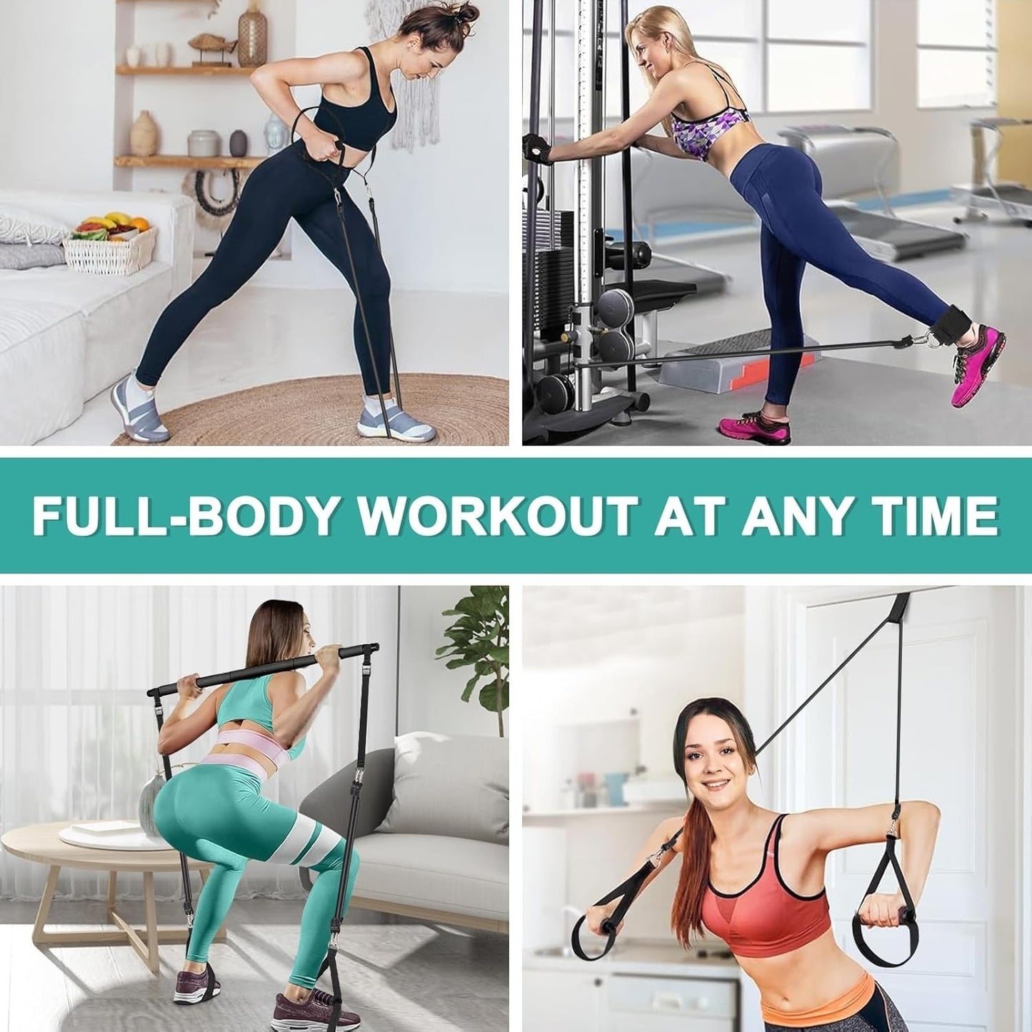 [vendor] Pilates Bar Kit With 6 Resistance Bands Home Gym Fitness