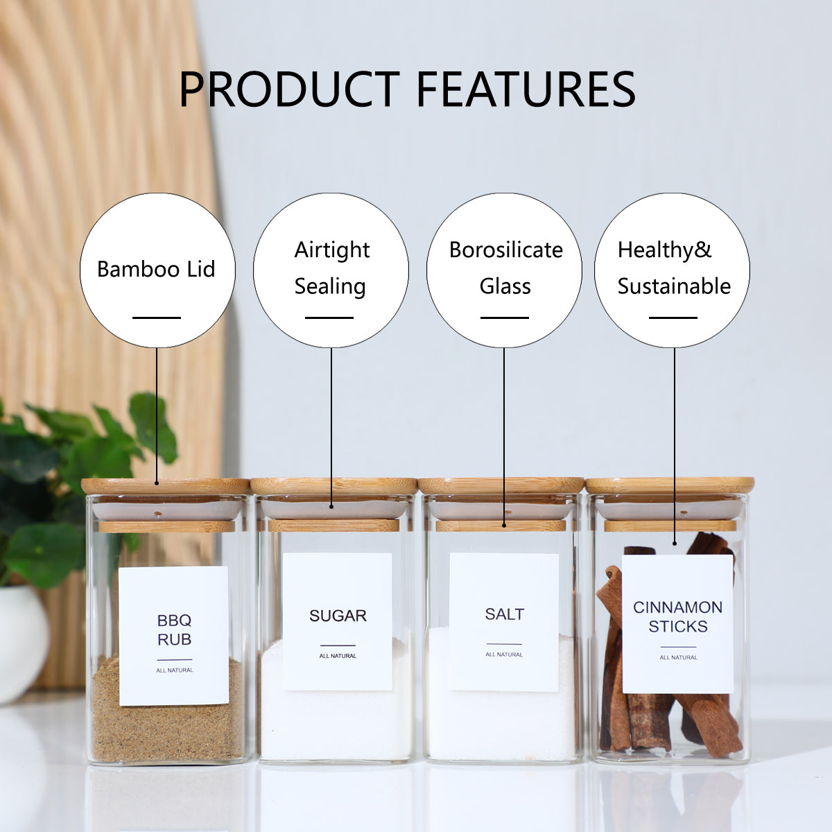 [vendor] 12Pcs Square Spice Jars With 72 Stickers, Kitchen Pepper