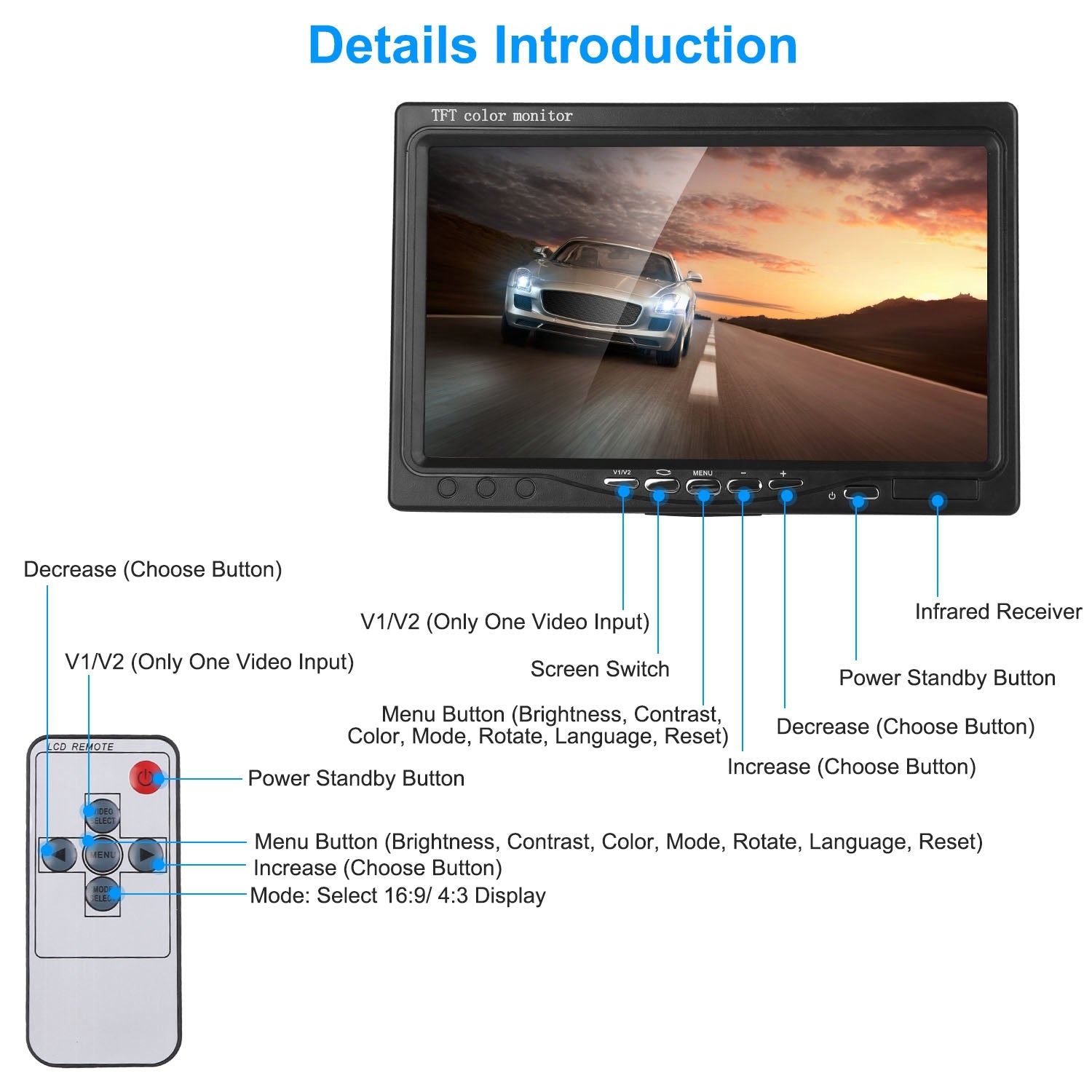 [vendor] 1Pc 7In Screen Backup Camera System Vehicle Rear View
