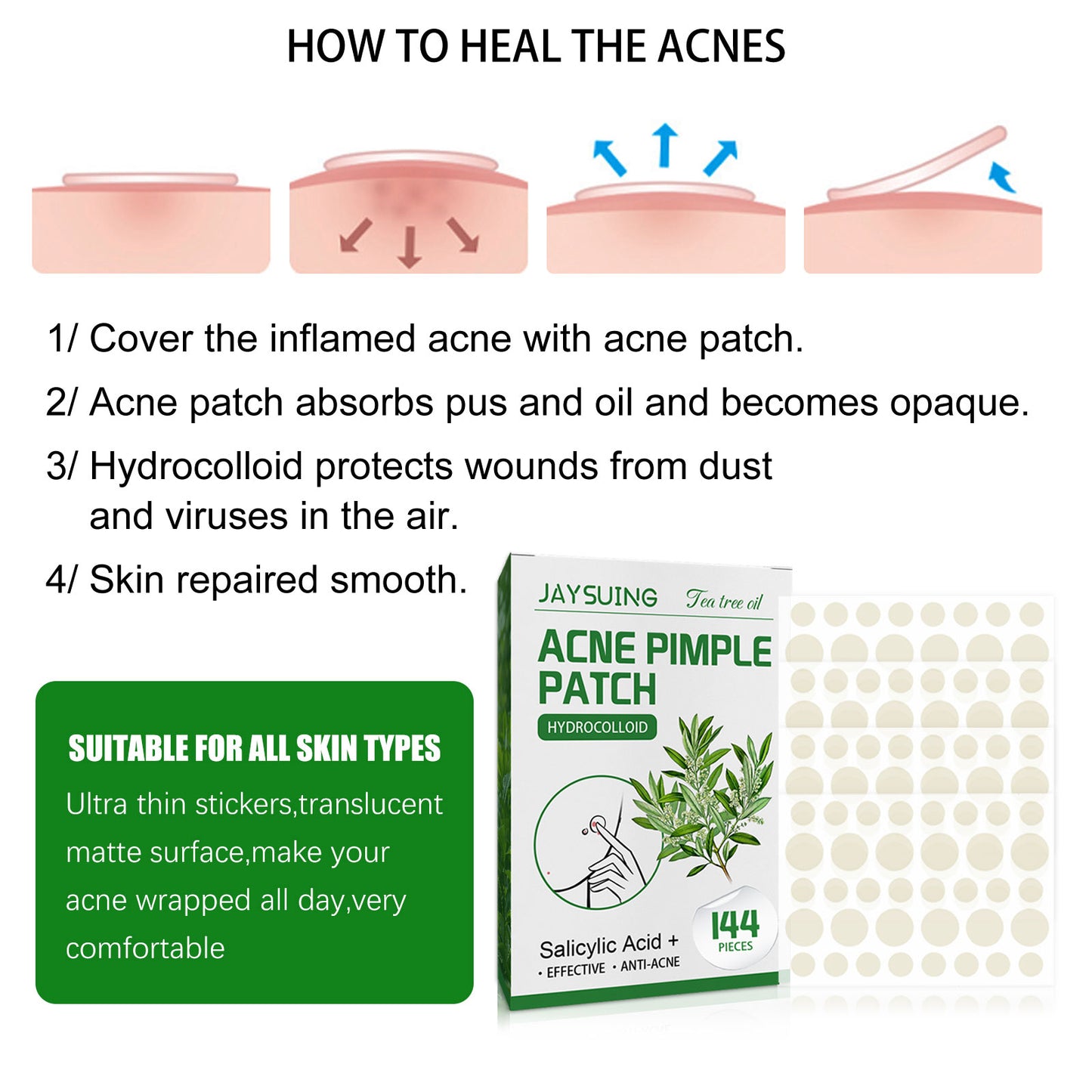 [vendor] Acne Pimple Patches, Hydrocolloid Acne Patches With Tea