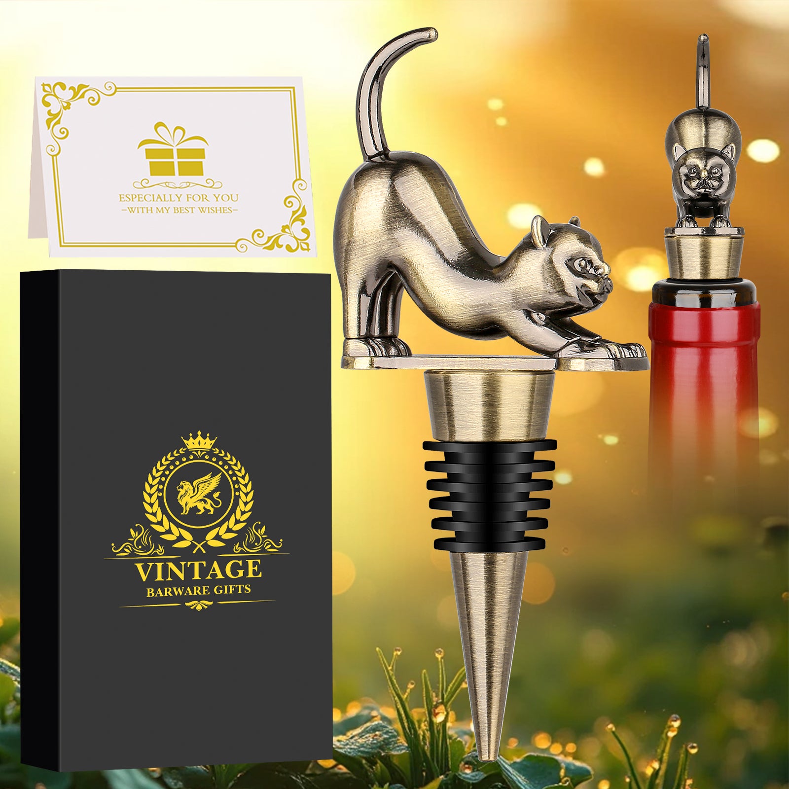 [vendor] Elegant Upturned Cat Shaped Red Wine Stopper Set With