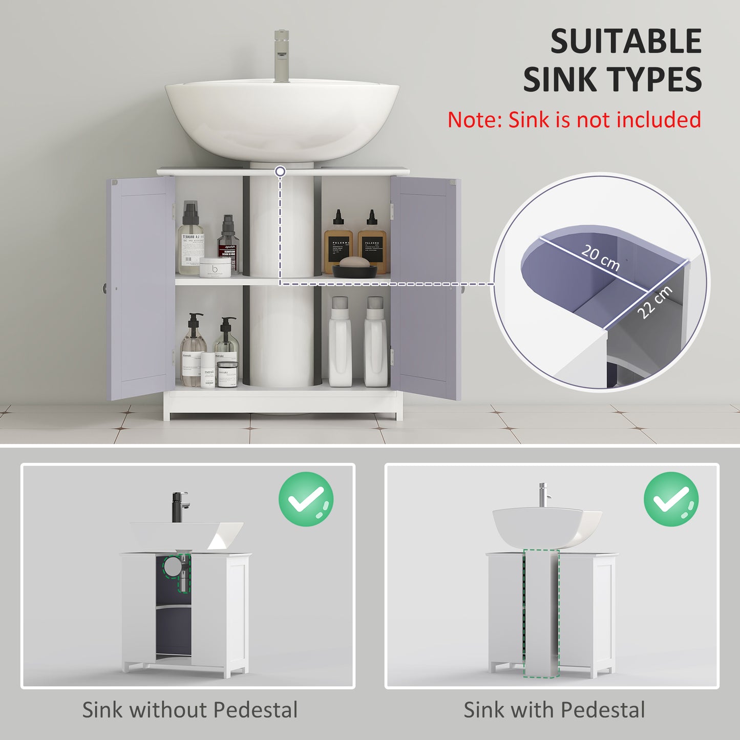 [vendor] Kleankin 60x60cm Under-Sink Storage Cabinet W/