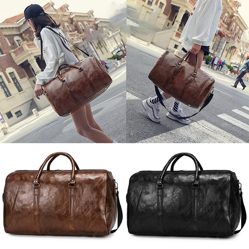 [vendor] Men PU Leather Duffle Gym Bag Weekend Bag Luggage Travel