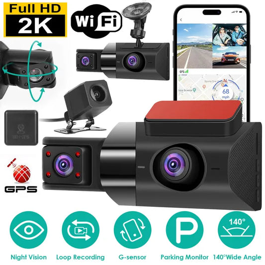 [vendor] 2K Car DVR 3 Channel Dash Cam Camcorder Camera Recorder