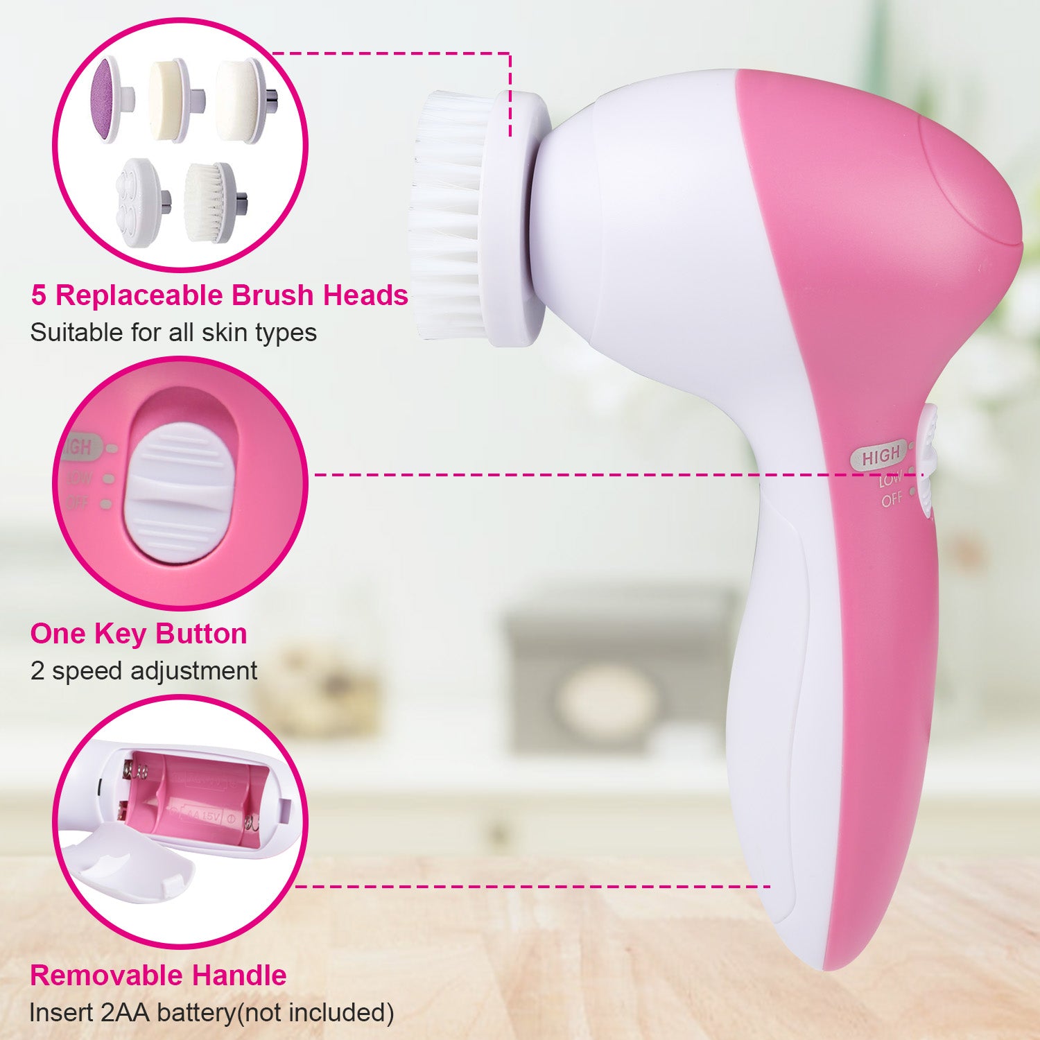 [vendor] 1Pc Facial Cleansing Brush Waterproof Face Spin Cleaning