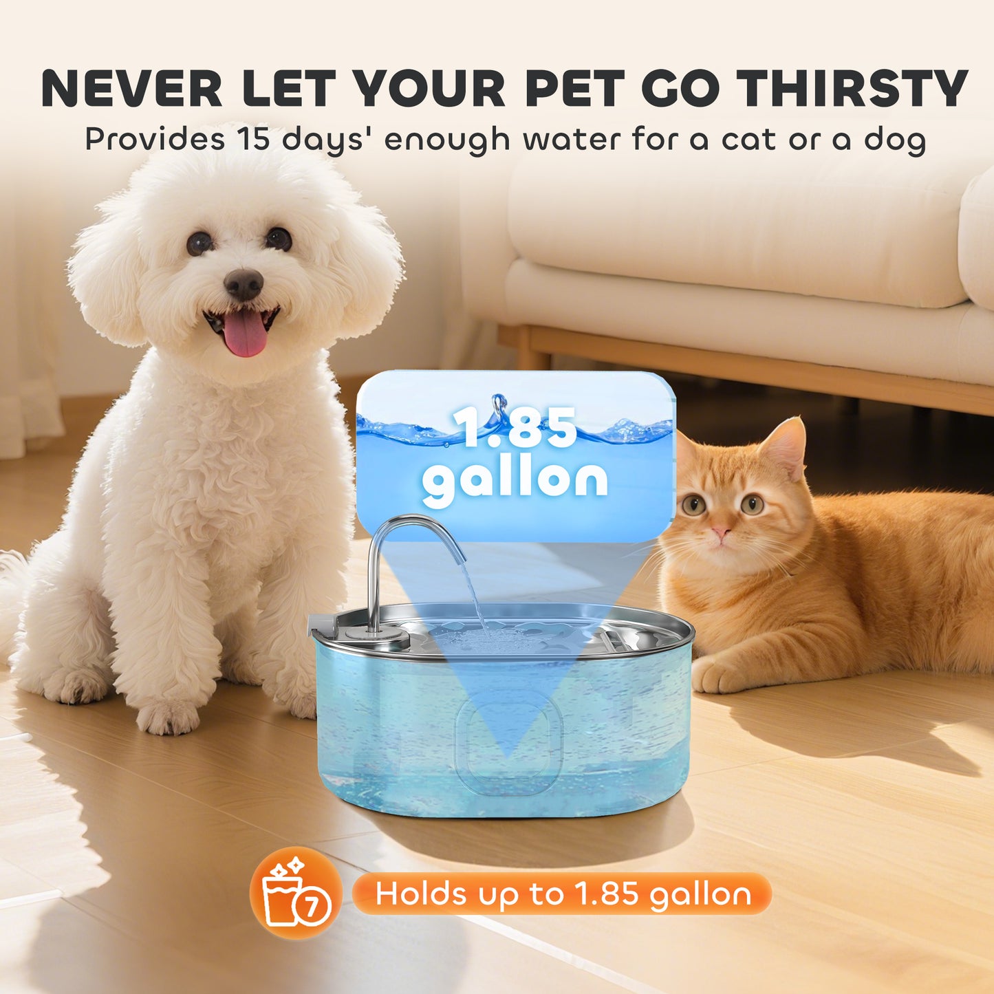 [vendor] 246 oz./7L Stainless Steel Cat Water Fountain with Filters,