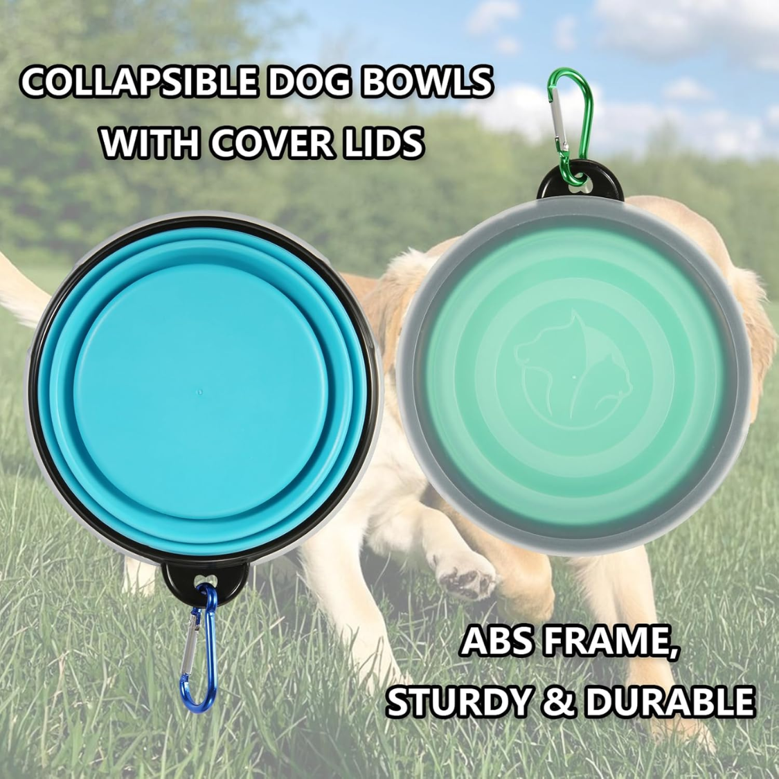 [vendor] Collapsible Bowl With Cover Lids,2 Pack Dog Travel Bowls Portable