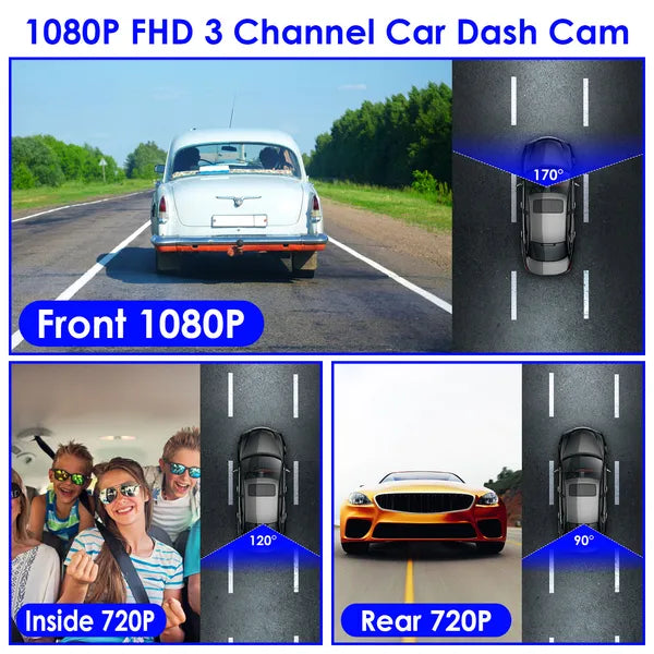 [vendor] WiFi FHD 1080P Car Dash Cam 3 Channels Front Rear Inside