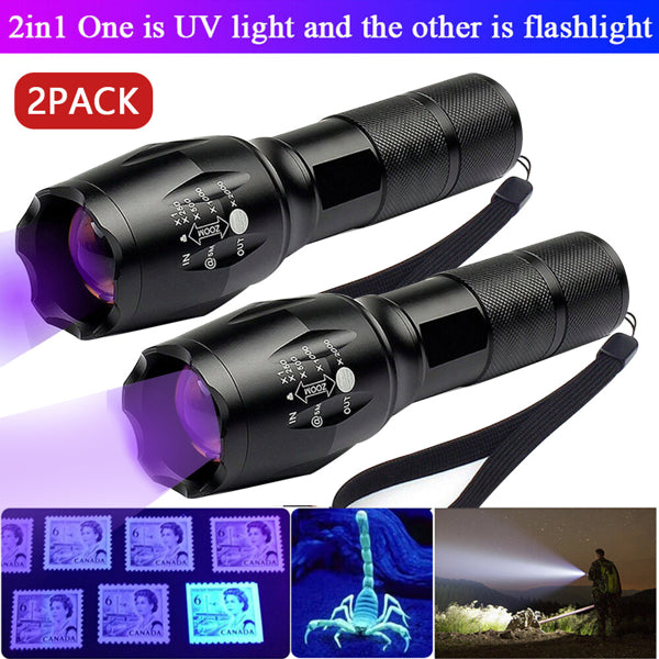 [vendor] (2 Pack) 2 IN 1 LED Flashlight UV + White Zoomable LED
