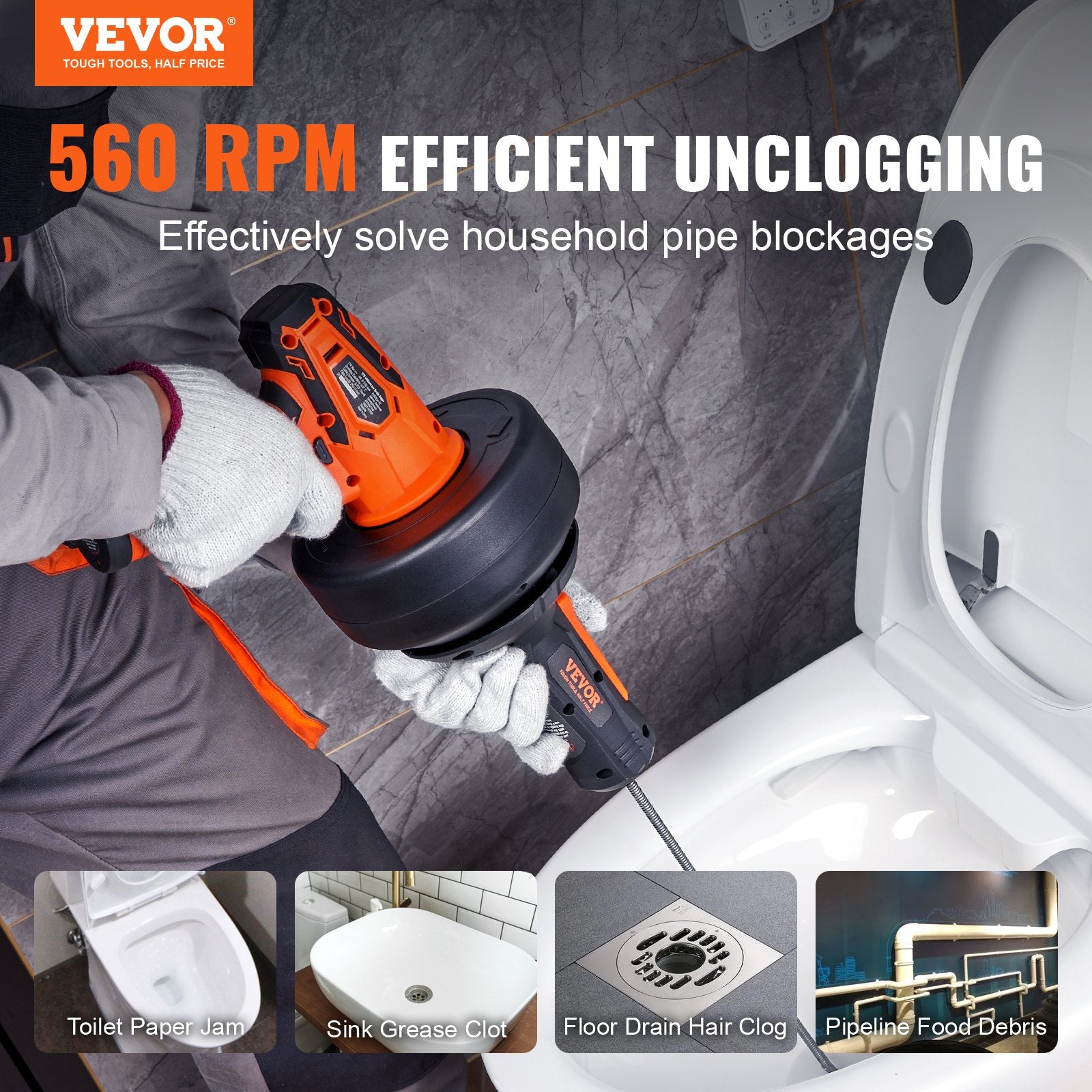[vendor] 12V Electric Drain Auger, 25FT Cordless Plumbing Snake