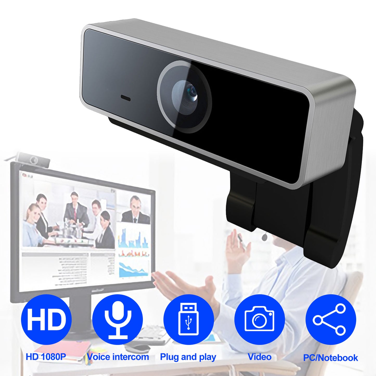 [vendor] 1Pc FHD 1080P Webcam USB PC Computer Webcam Auto Focus
