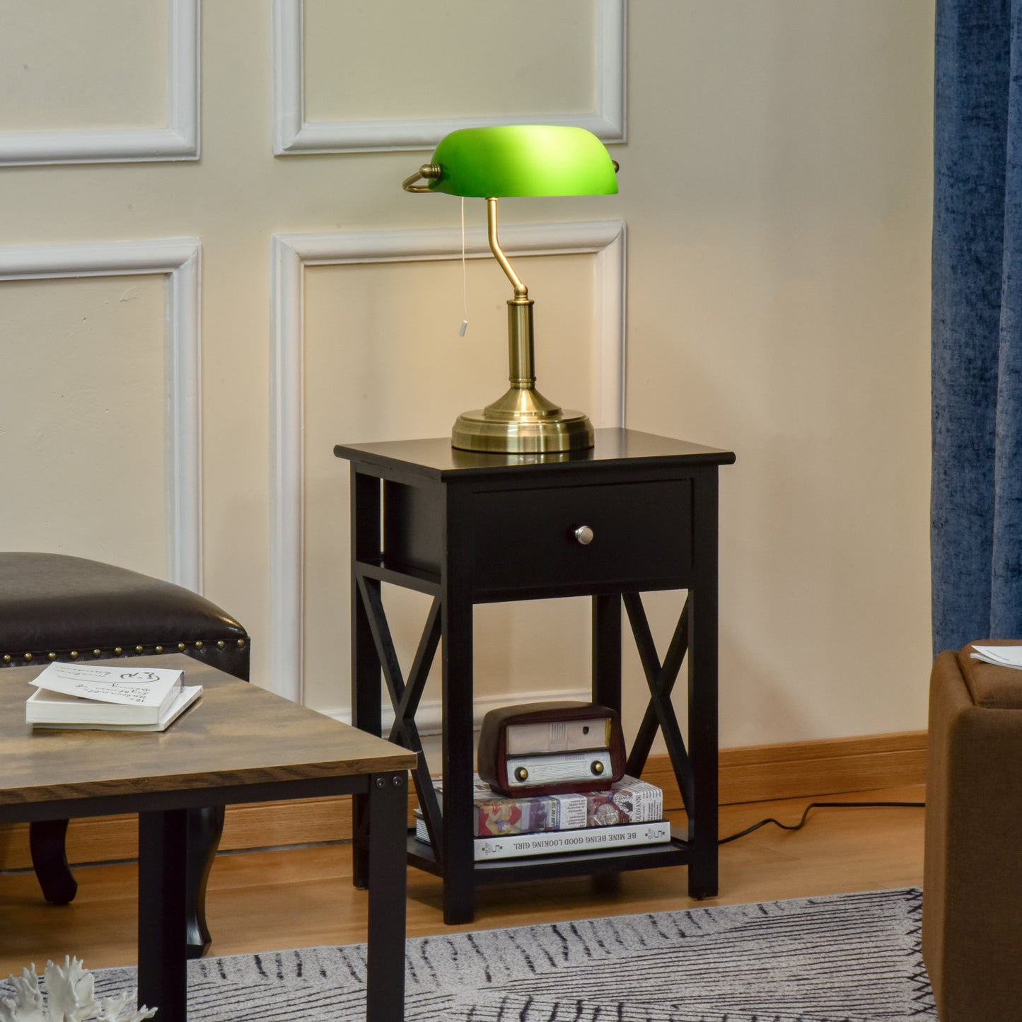 [vendor] Banker's Desk Lamp With Antique Bronze Tone Base, Table
