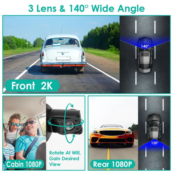 [vendor] 2K Car DVR 3 Channel Dash Cam Camcorder Camera Recorder