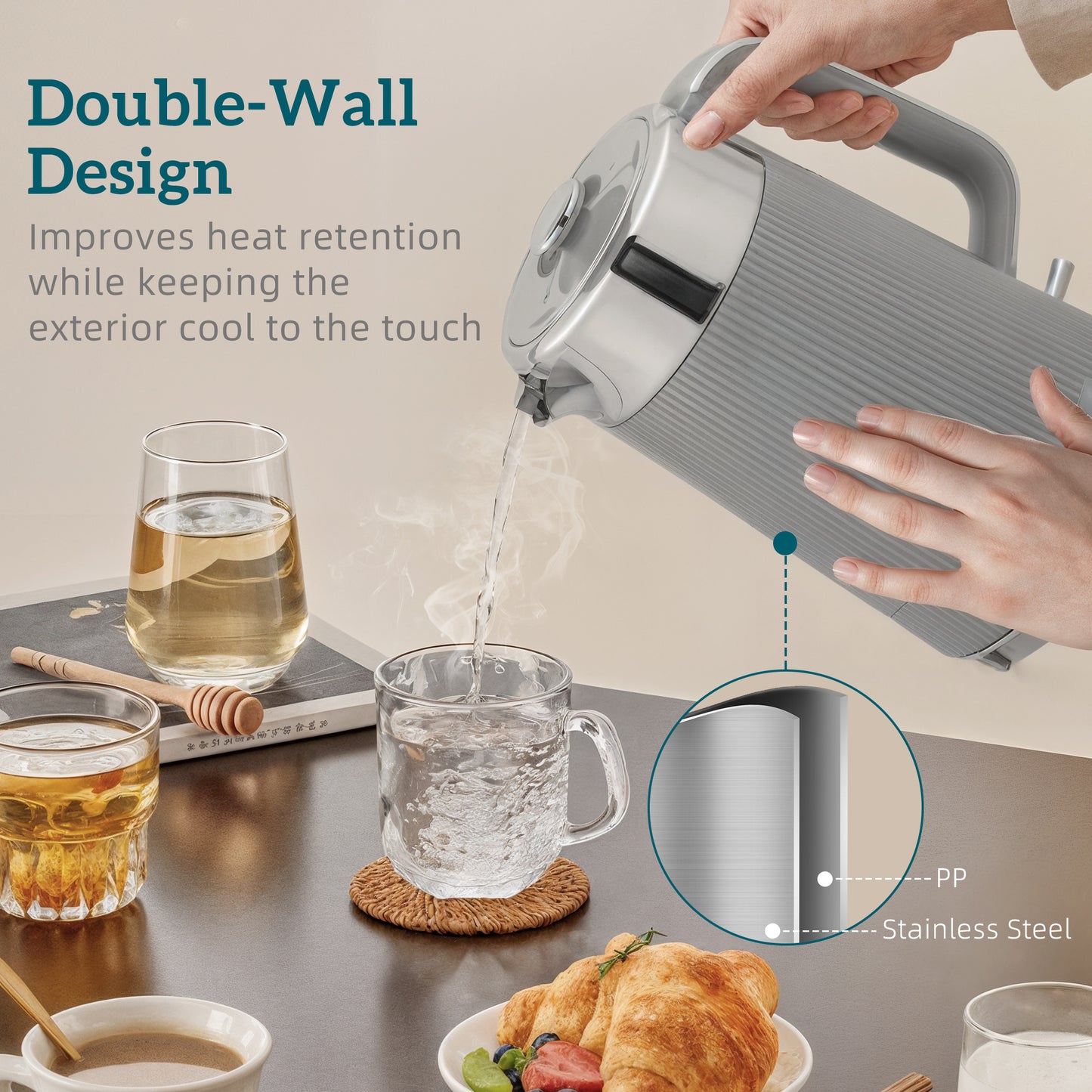[vendor] Electric Stainless Steel Kettle And Toaster Set, 3000W