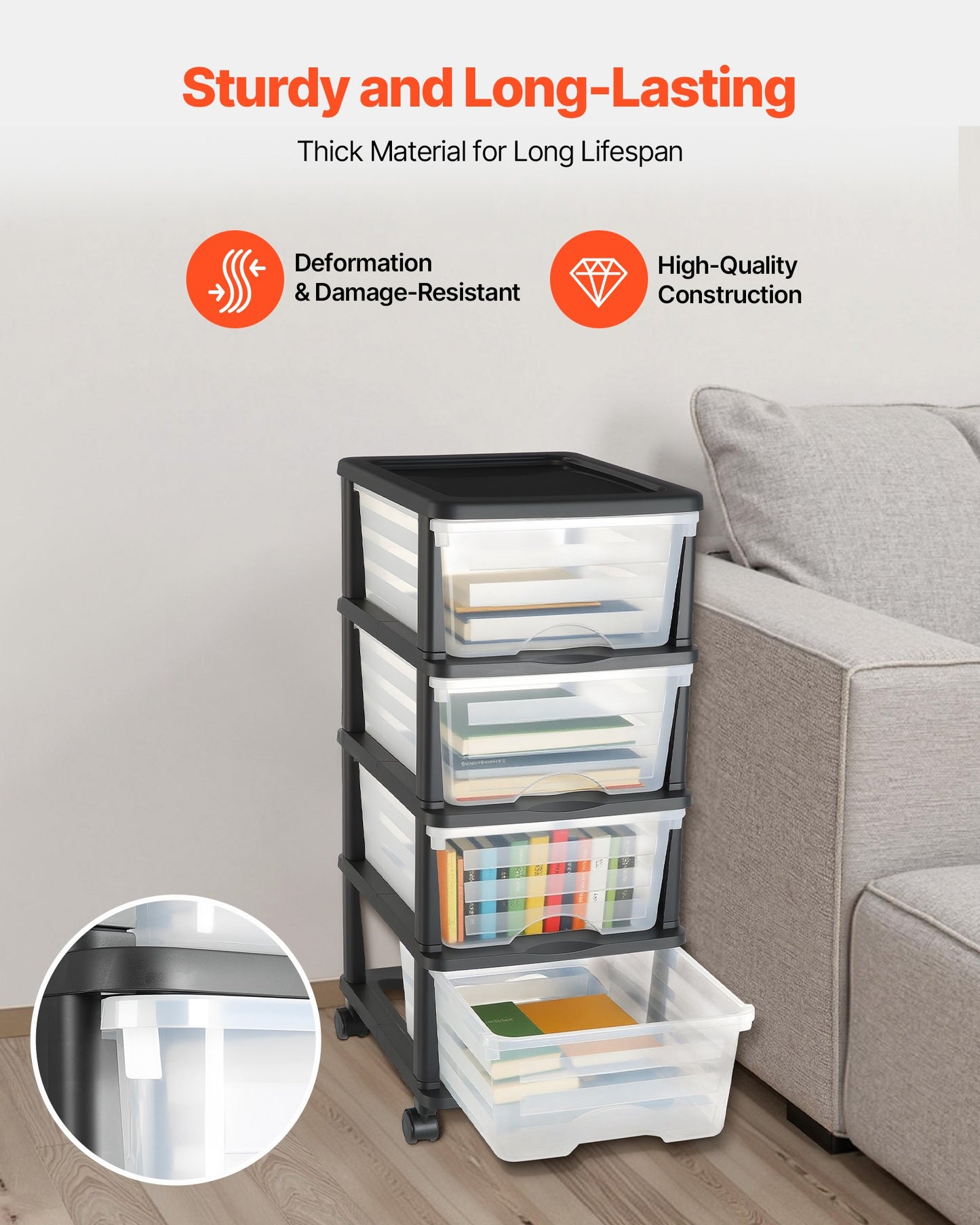 [vendor] Plastic Storage Drawers Cart, 4 Drawers Storage