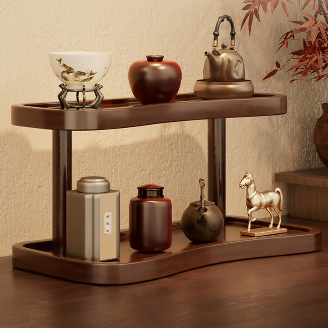 [vendor] New Walnut Desk Organizer Shelf Modern Multiuse 2 Tier