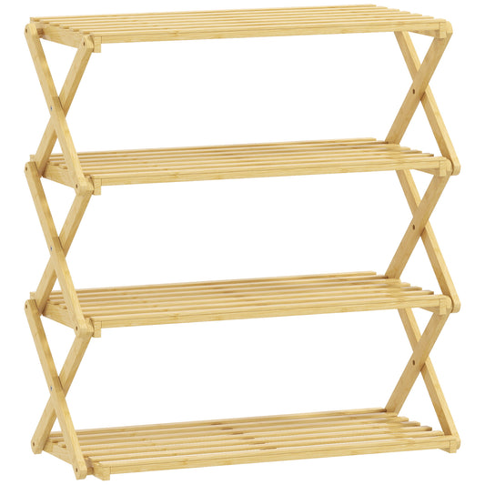[vendor] Four-Tier Folding Bamboo Shoe Rack - Natural Finish