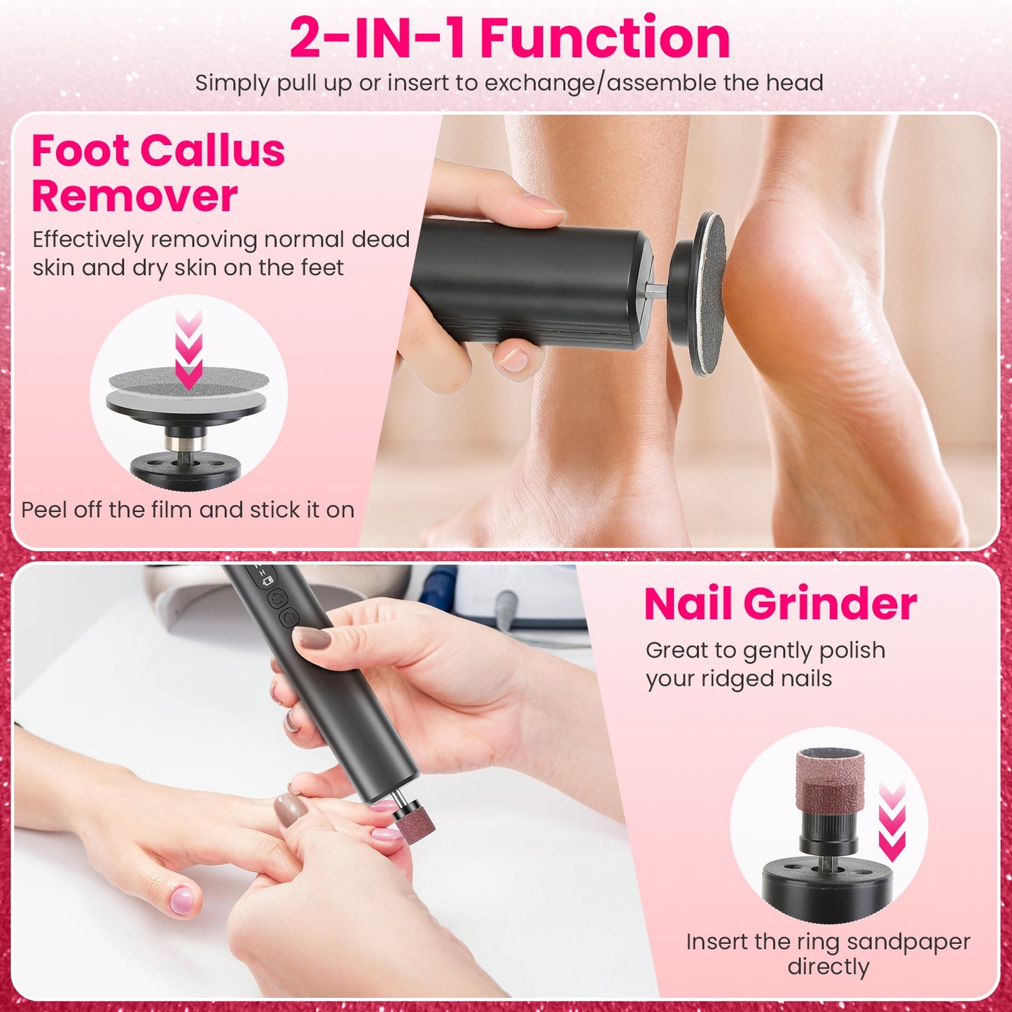 [vendor] 2 In 1 Electric Foot Callus Remover Nail Grinder Feet