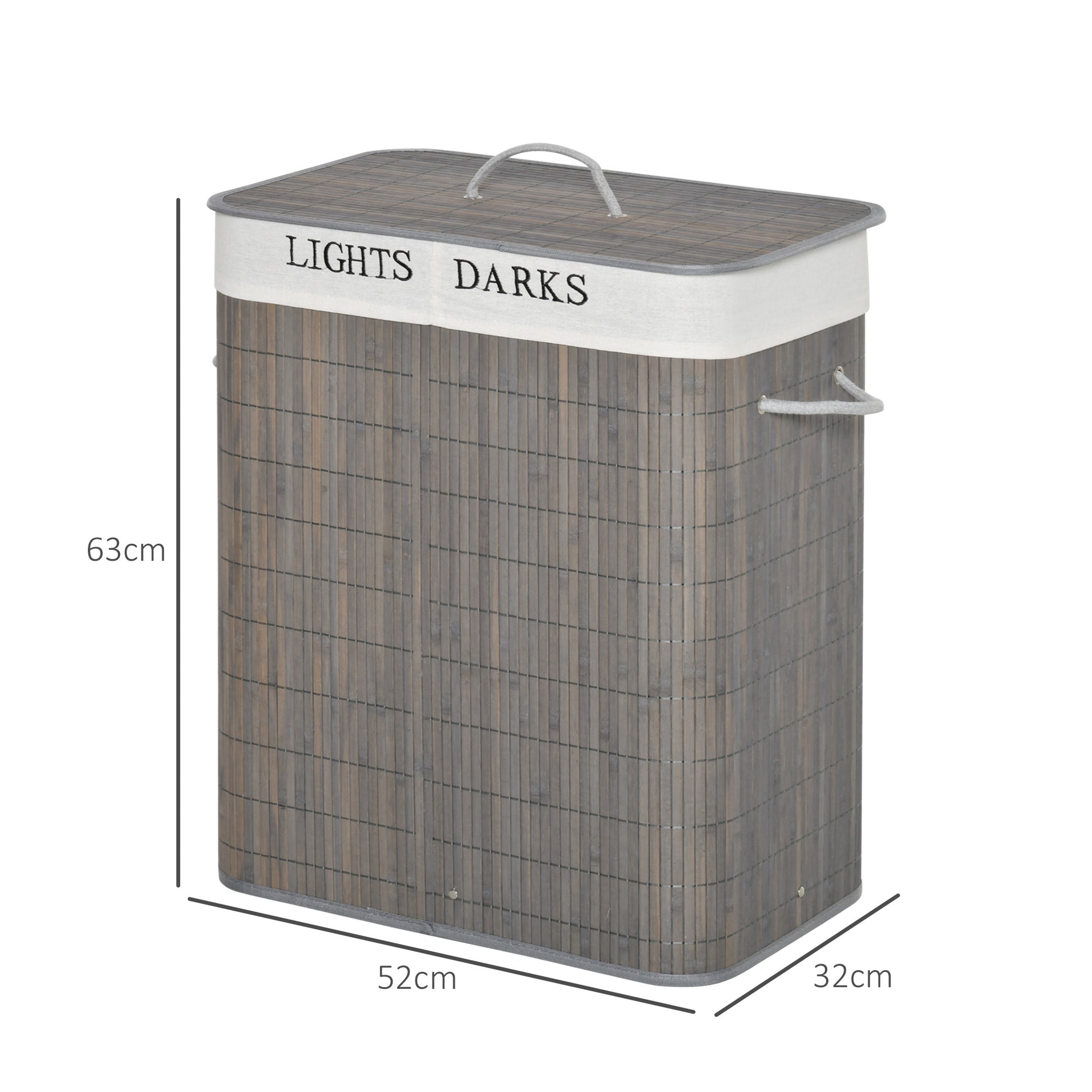 [vendor] 100L Laundry Basket With Lid String Handles, 2 Section