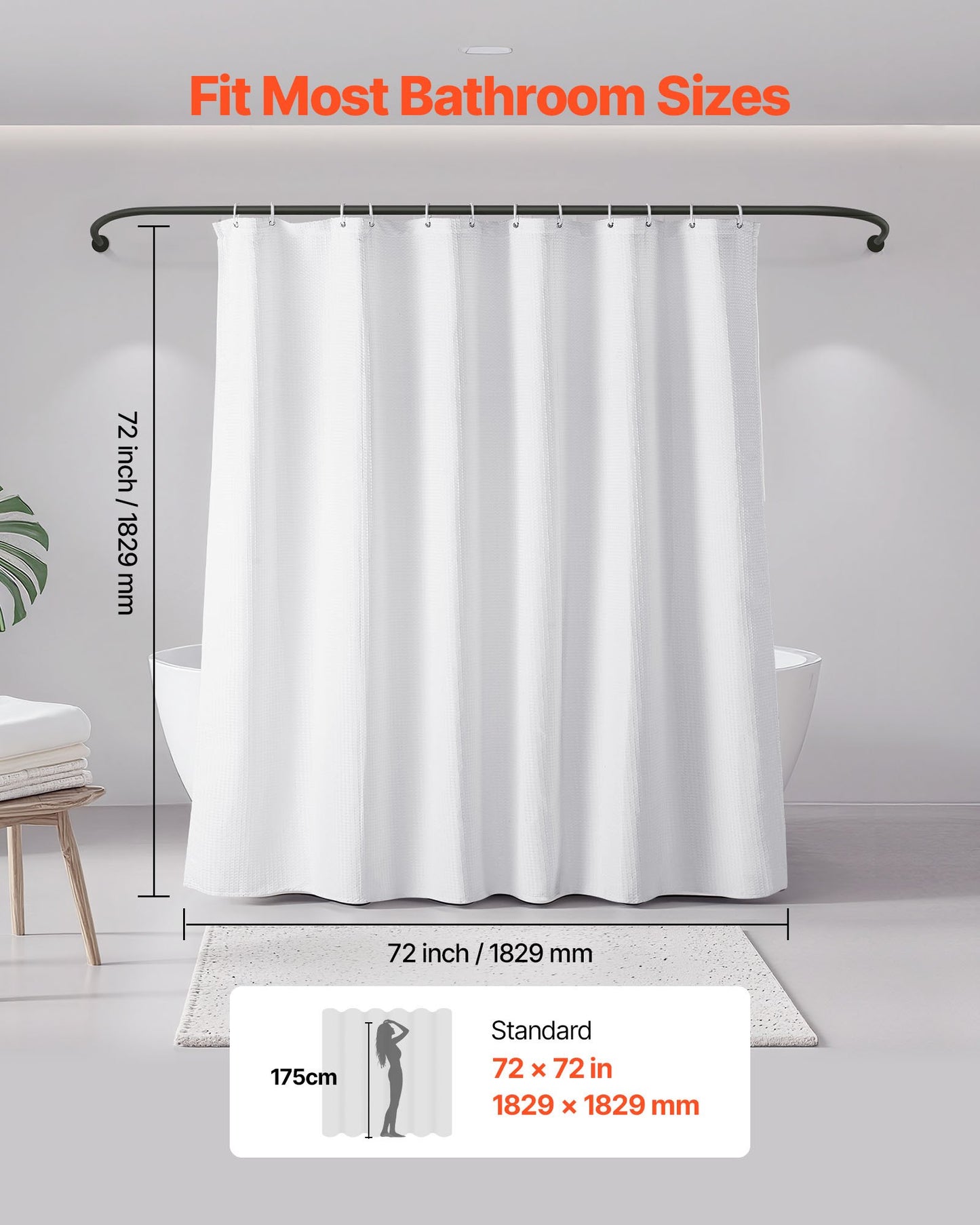 [vendor] White Fabric Shower Curtain, 240 GSM Weighted Waffle