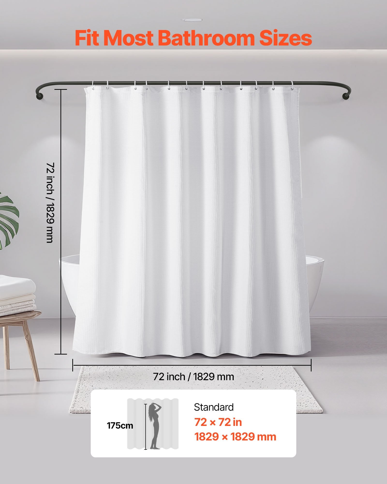 [vendor] White Fabric Shower Curtain, 240 GSM Weighted Waffle