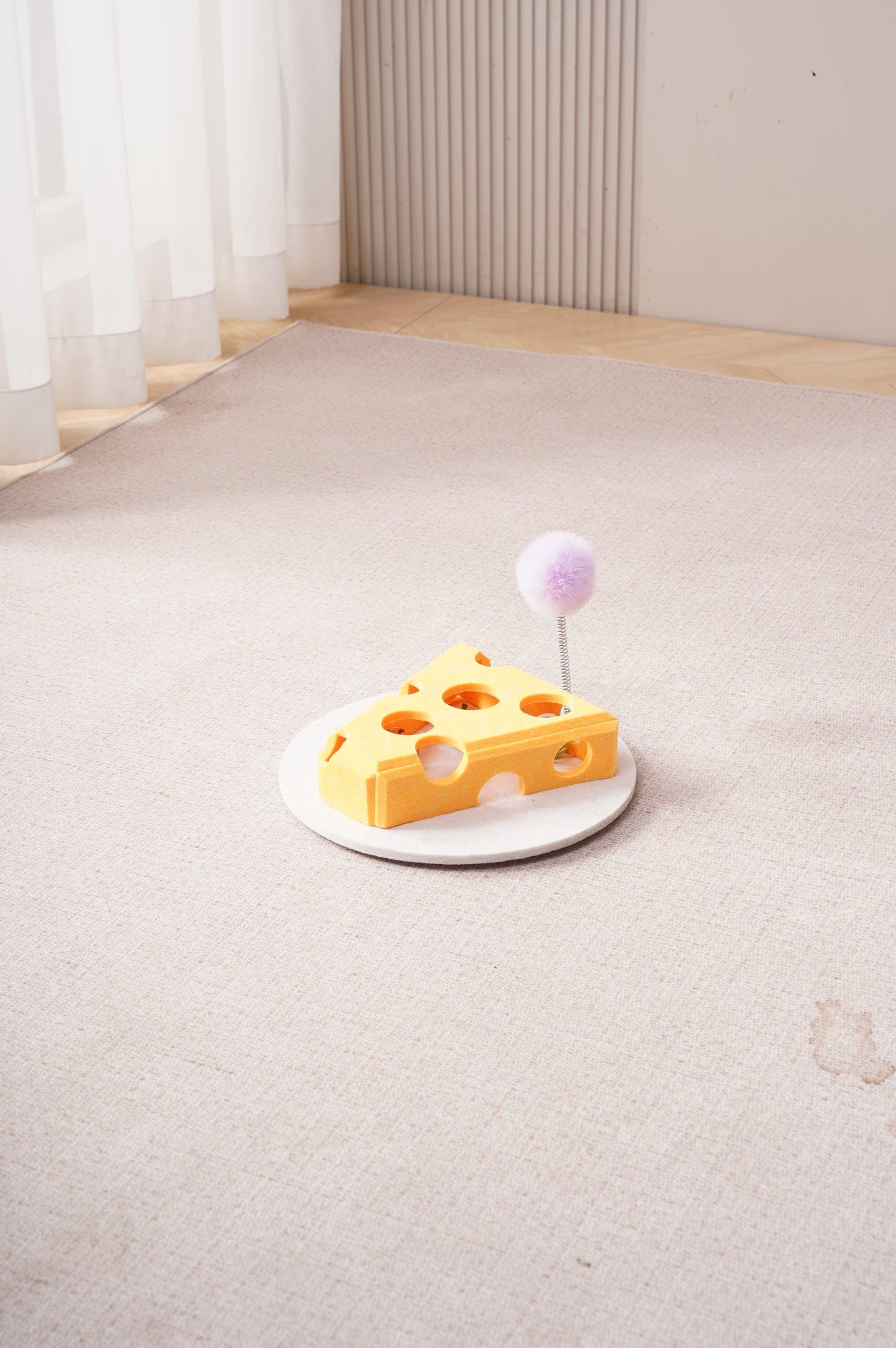 [vendor] Cat Puzzle Toy With Ball And Spring-loaded Wand Felt Indoor Cat