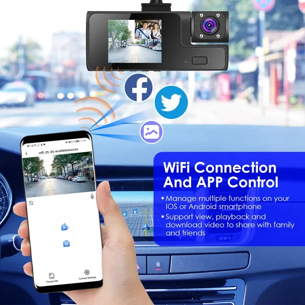 [vendor] WiFi FHD 1080P Car Dash Cam 3 Channels Front Rear Inside