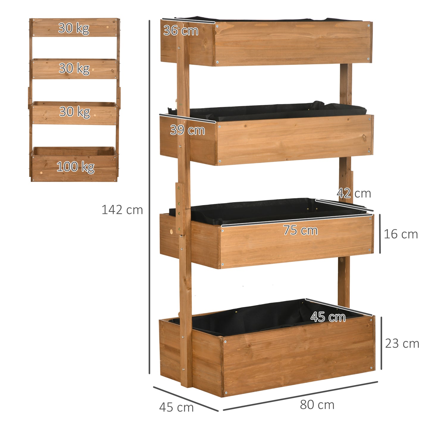 [vendor] Four-Tier Basket Wooden Plant Stand - Orange