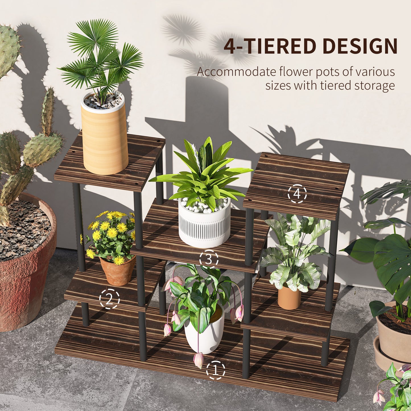 [vendor] Four-Tier Wooden Shelf Plant Stand