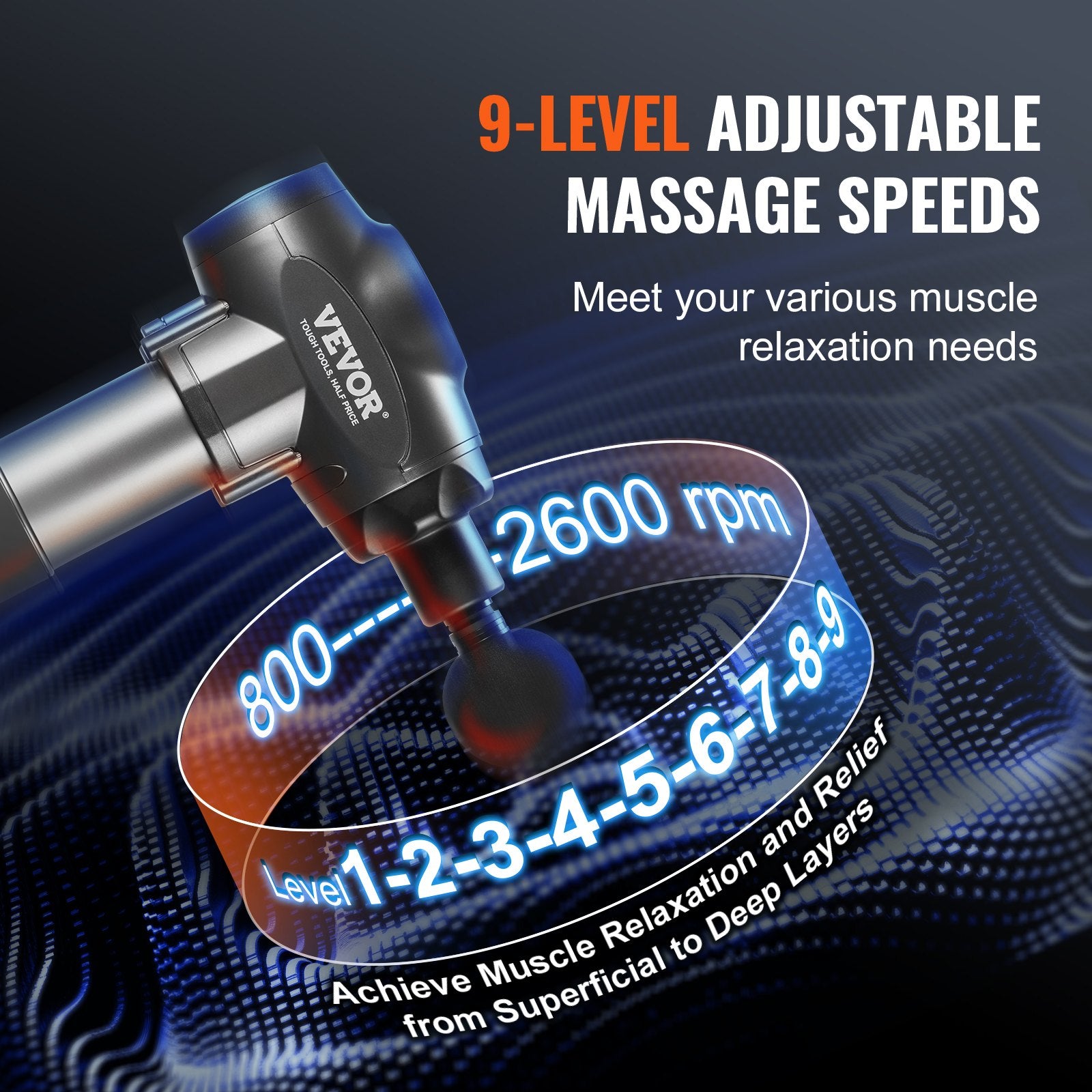 [vendor] VEVOR Massage Gun Deep Tissue With 9 Speed Levels & 6