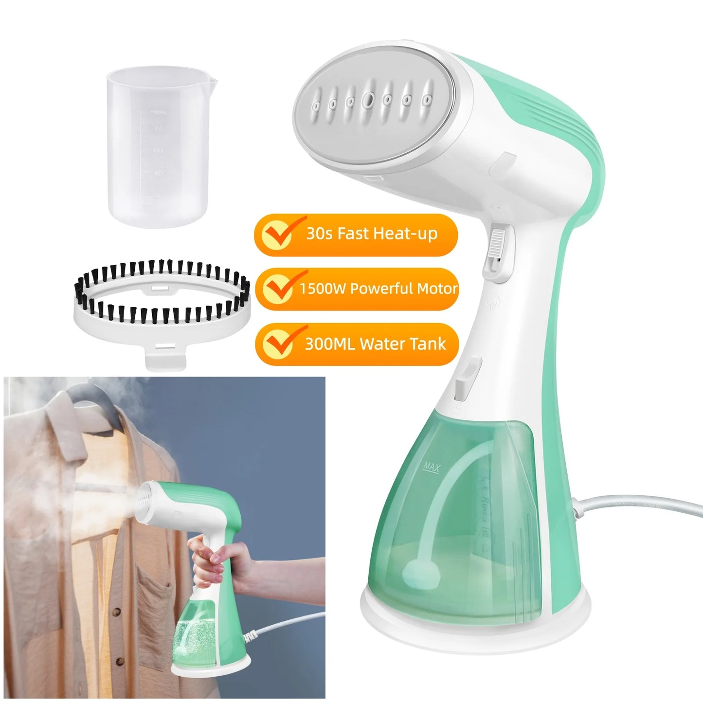 [vendor] Handheld Clothes Steamer, 1500W Portable Garment Steamer